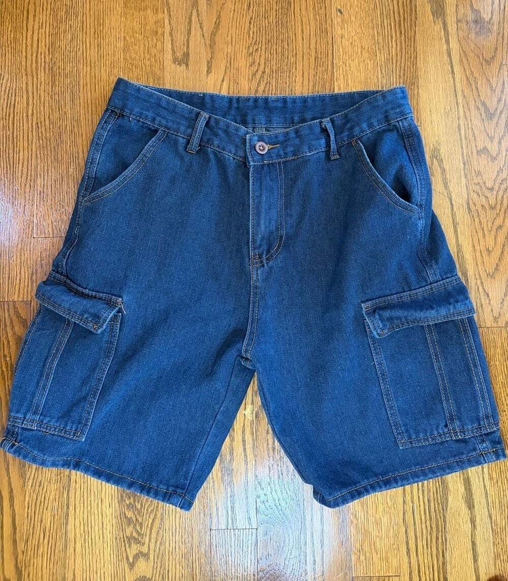 Fashion Jeans Men's Denim Cargo Shorts Blue Size L
